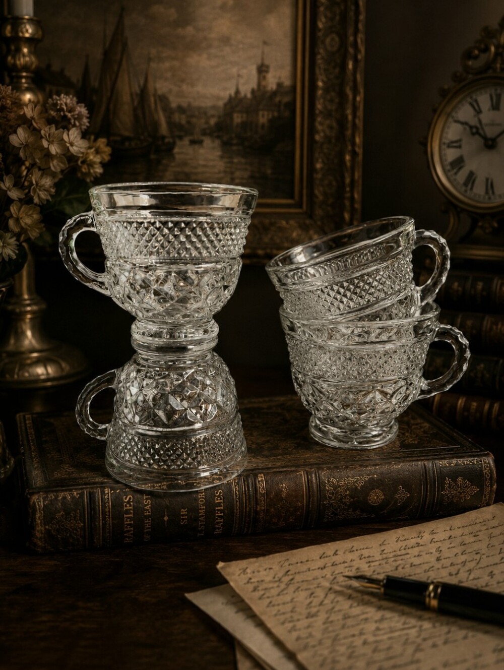 Anchor Hocking Wexford Clear Set of Four Teacups